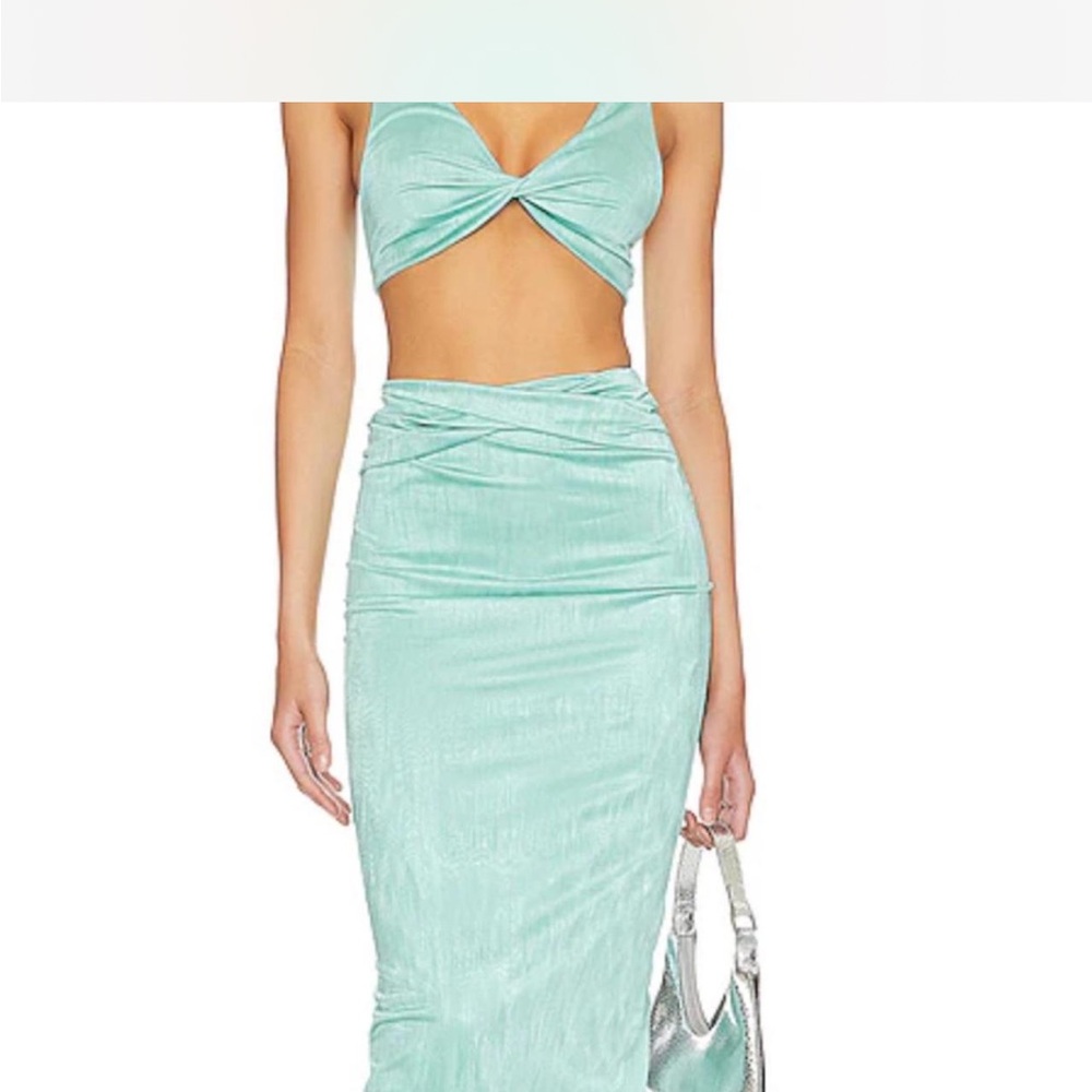 Superdown Mint Green Two-Piece Twist Crop Top and Skirt Set